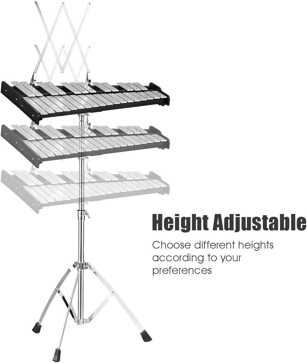 Giantex Percussion Glockenspiel Bell Kit 30 Notes, with Electroplated Adjustable Height Frame, Music Stand, an 8 Practice Pad, and a Pair of Bell Mallets & Wooden Drumsticks, Carrying Bag