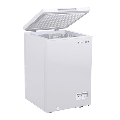 West Bend WB0700CFMW Chest Freezer with Adjustable Temperature Control, Free-Standing with Single Flip-Up Lid, Manual Defrost with Drain Perfect for Homes, Garages, Basements, 7-Cu.Ft, White