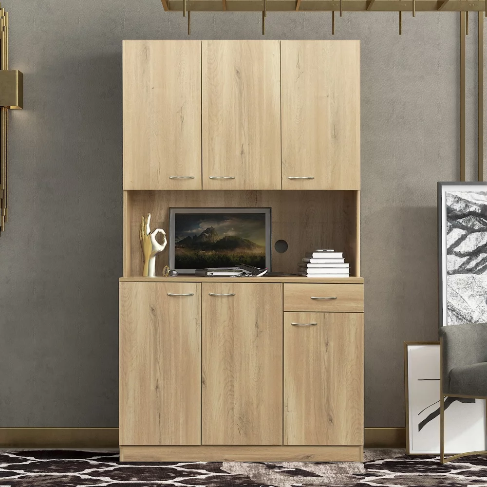 Kitchen Pantry Storage Cabinet, 71'' Freestanding Cabinet with Buffet Cupboard and Microwave Stand, Modern Hutch Cabinet for Home Kitchen