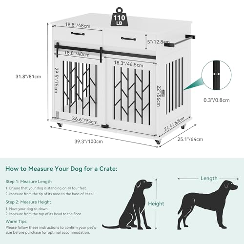 YITAHOME Dog Kennel Furniture for 2 Dogs, 39 inch Double Dog Crate with Storage Drawers, Indoor Wooden Dog House Heavy Duty for 2 Small Medium Dogs, Brown