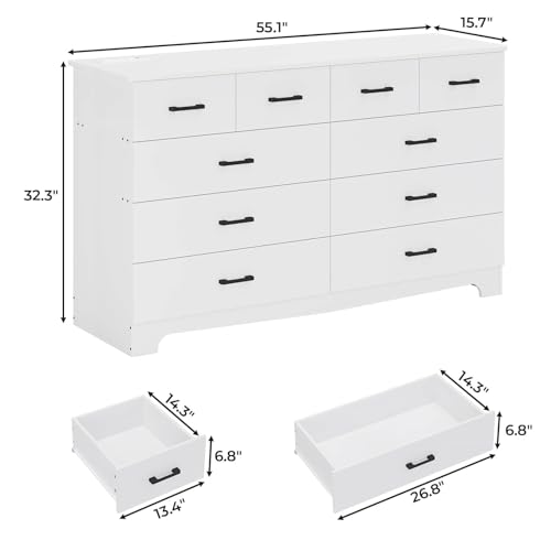 Hasuit Tall Dresser for Bedroom, White Large Chest of Drawers, 55.6'' High Dressers with 7 Drawers, Modern Wooden Vertical Storage Clothes Closet Organizer