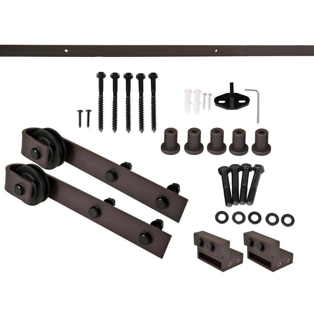 CALHOME Distressed Z 42 in. x 84 in. Walnut Solid Knotty Pine Wood Interior Sliding Barn Door with Hardware Kit, Brown