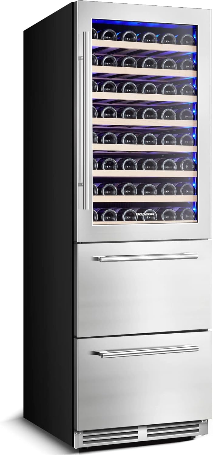 BODEGA Wine and Beverage Refrigerator, 24 Inch 2 IN 1 Dual Zone Wine Cooler,Built-in or Freestanding Beverage Cooler, Soft LED Light Hold 88 Bottles and 149 Cans