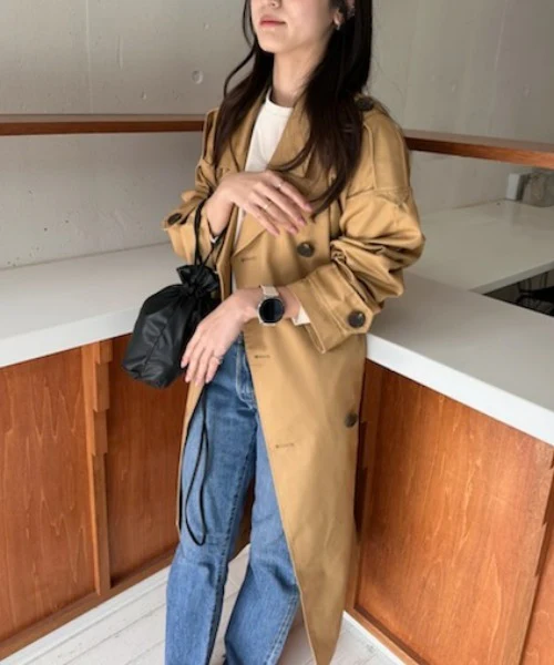 【SETUP7】Outer Trench Coat Double-Breasted Oversized Trench Big Silhouette Long Length Pocket Long Sleeve Spring Coat
