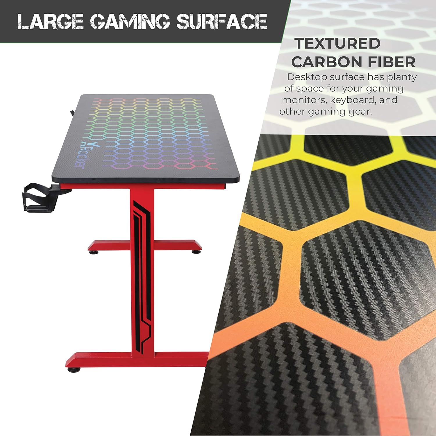 X Rocker Hex PC Modern Gaming Desk, 47.24" x 23.62" x 29.13", Black/Red
