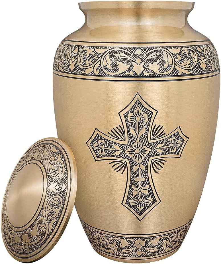 Trupoint Memorials Cremation Urns for Adult - Holds 0.75 Lbs. Per Mini Urn, 2.75" x 1.75" Mini Cremation Urns, Keepsake Burial Urns with Case & Bags - Cross Bronze.
