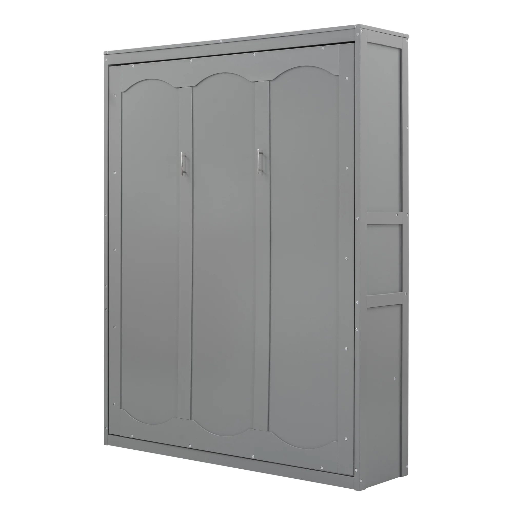 Churanty Queen Size Murphy Bed with Shelves, Foldable Wall Bedframe w/Flexible Slats Support, Space-Saving Design, Can Be Folded Into Cabinet, Gray