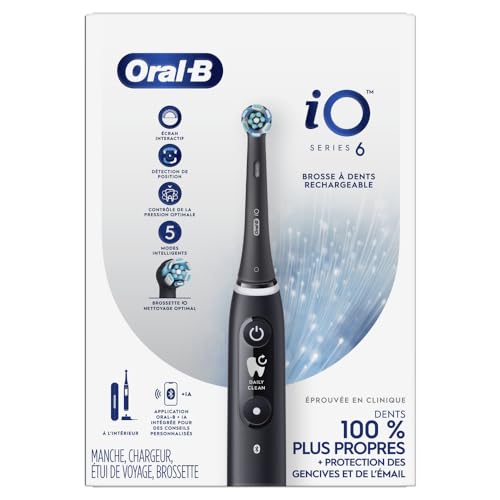 Oral-B iO Series 6 Rechargeable Electric Toothbrush with Visible Pressure Sensor to Protect Gums, 2 Minute Timer, 5 Cleaning Settings, 1 Replacement Toothbrush Head, and Travel Case, Grey Opal