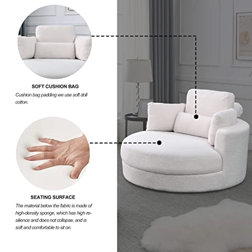 42.9" Oversized Swivel Accent Barrel Linen Tufted Upholstered Sofachair W/3 Pillows, Comfy Leisure Lounge Club Round Armchair Cozy Sofa & Chair for Home Apartment Office Hotel Living Room, Orange