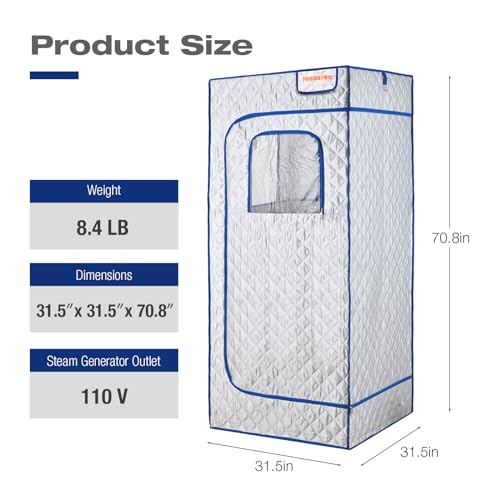 Portable Full Size Steam Sauna, Lightweight Steam Saunas for Home Spa, FCC Certified 2.6L & 1000W Steam Generator, 90 Minute Timer, Indoor Steam Sauna Tent with Remote Control, Black