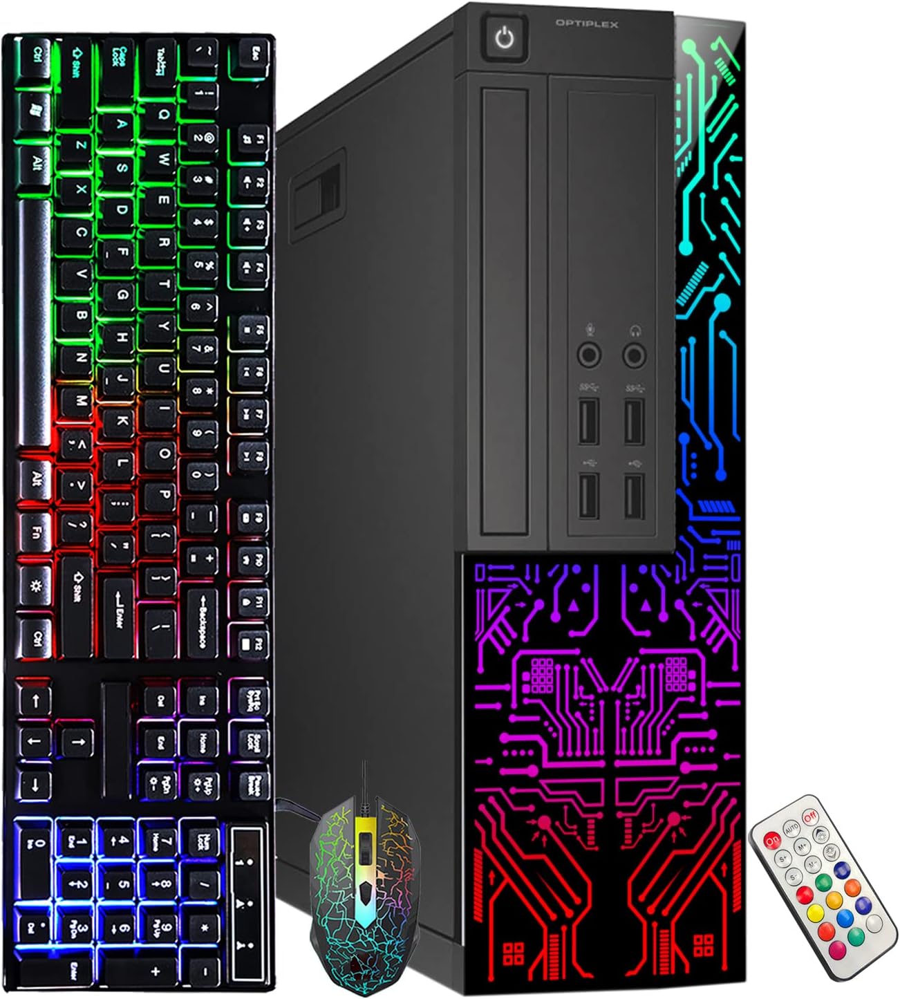 Dell OptiPlex Desktop Customized RGB Lights Computer, Intel i5 Quad-Core Processor 3.20GHz, 8GB RAM, 256GB SSD, DisplayPort, Wi-Fi, Windows 10 - (Renewed)