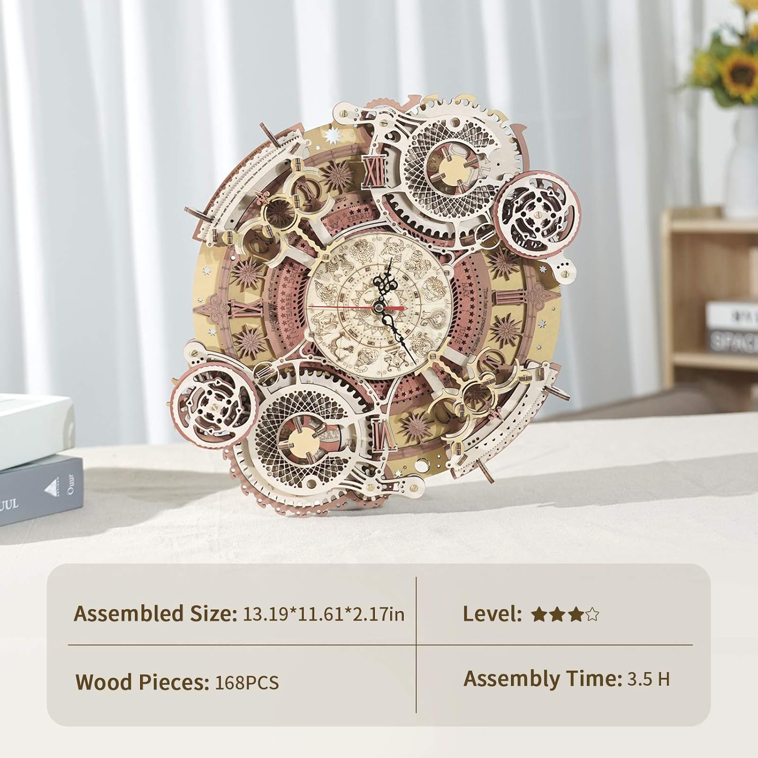 ROKR 3D Wooden Puzzles Zodiac Wall Clock Model Kits to Build DIY Mechanial Building Set for Adults Birthday