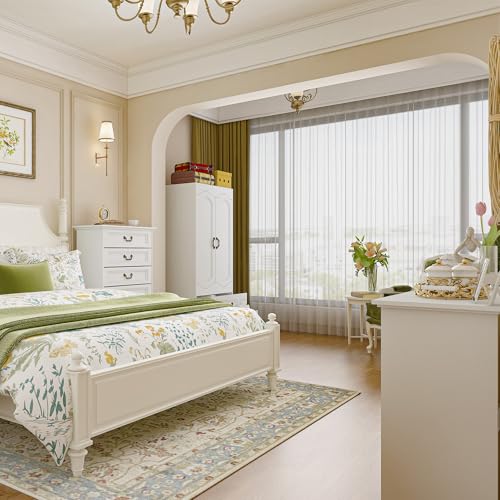 Luxurious 2 Door Wardrobe with 2 Drawer,White Vintage Armoire with Clothing Rod,67" Tall Wooden Closet Wardrobe Cabinet for Bedroom (White)