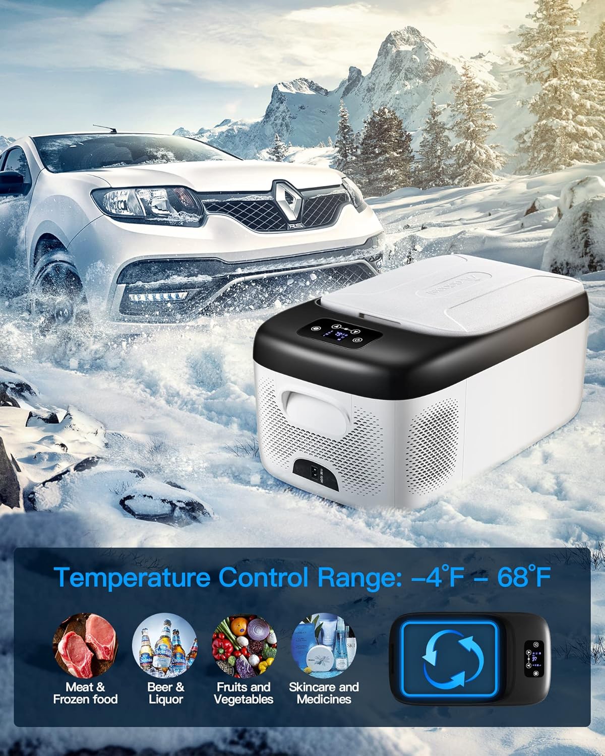 AAOBOSI 12 Volt Car Refrigerator Freezer 20 Quart (18L) RV Portable Refrigerator Freezer APP Control Car Fridge -4℉-68℉ Electric Compressor Cooler 12/24V DC & 100-240V AC for Car, Camping,Truck,RV and Home Use