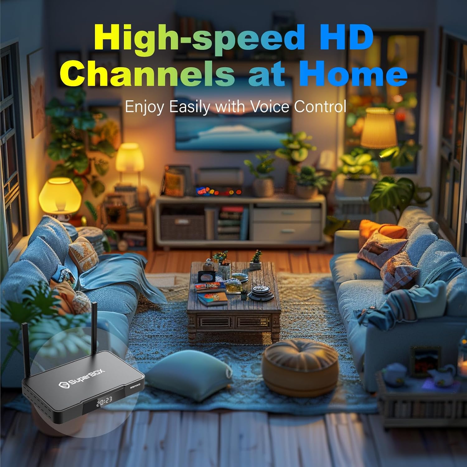 Super Stream S-5-P R O TV Box,with Channels Free,4GB RAM+32GB ROM,with Voice Remote,6K HDMI,2T2R,1*Portable Audio,1*Sunset Light,Dual Band Wifi,Newest Version Super Bundle Box,Detailed Setup Guide