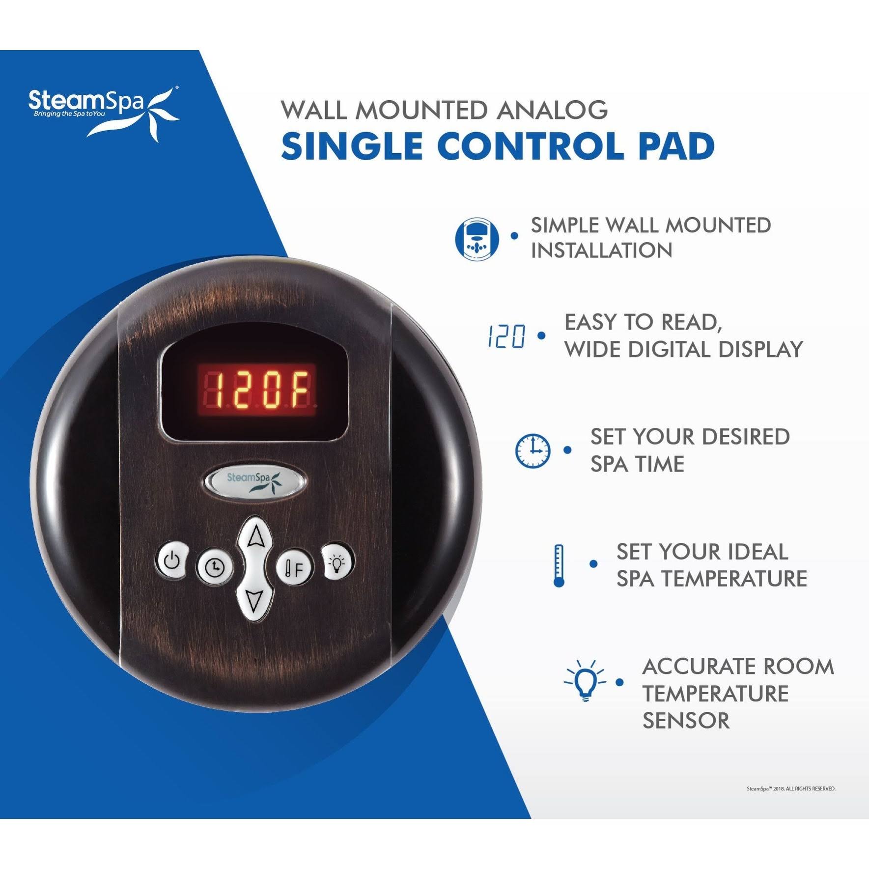 SteamSpa G-Sc-200 Programmable Steam Generator Control Panel with - Matte Black