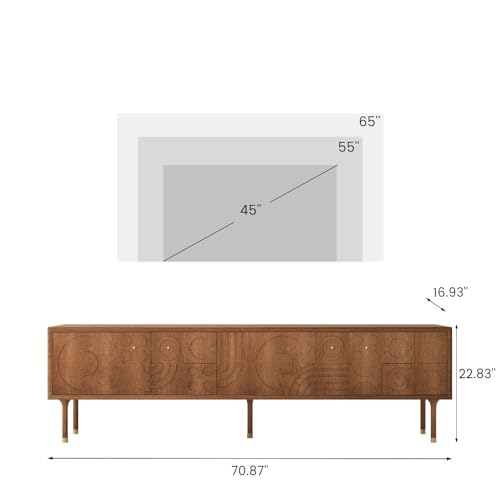 POVISON Mid-Century Modern TV Stand, Walnut Modern TV Stand with Storage for Living Room, Entertainment Center, Wood TV Media Console, Fully-Assembled(Walnut, 70.87")