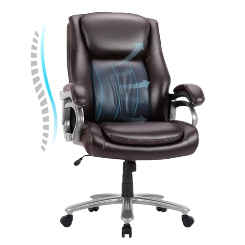 COLAMY Big and Tall Office Chair 400lbs-Heavy Duty Executive Computer Desk Chair with High Back, Metal Base, Back Support for Heavy People-Brown