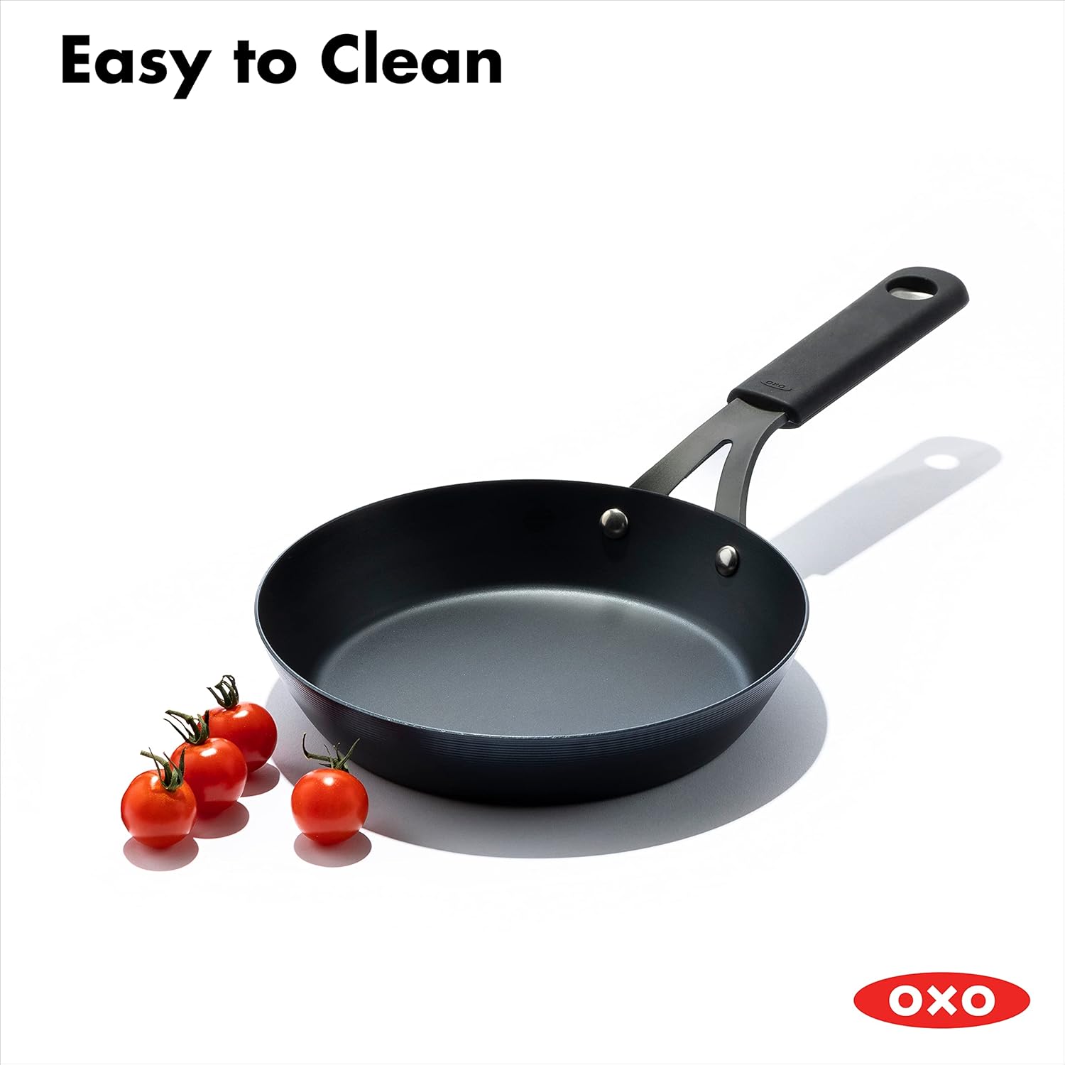 OXO Obsidian Pre-Seasoned Carbon Steel Induction Safe 12 Outdoor Frying Pan/Skillet with Silicone Sleeve, Black