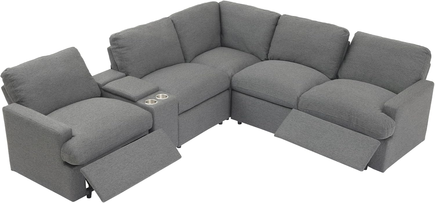 Merax 104'' L-shaped Power Recliner Sofa Couch, Modern Home Theater Reclining Sectional Corner Sofa with Storage Box, Cup Holders, USB Ports, and Power Socket for Living Room, Apartment, Dark Grey