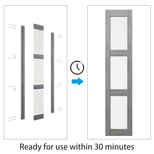BARNSMITH 21x84in Double Glass Barn Door with 7FT Brushed Nickle Sliding Door Hardware Kit Included & Handle,3-Panel Frosted Glass Solid Wood Water-Proof PVC Surface,Pre-Drilled Easy Assembly,White