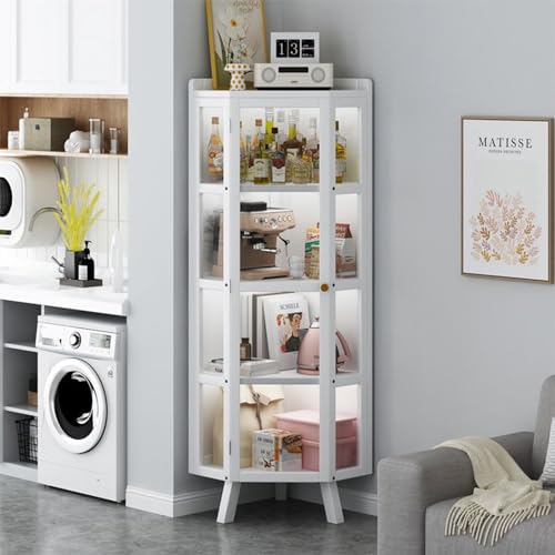 Glass Display Cabinet Clear Showcase Large Storage Curio Cabinet with White Doors - Tall Bookshelf Bookcase for Home Décor