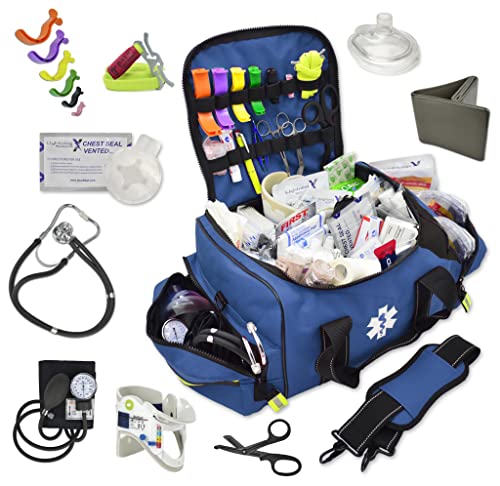 Lightning X Pre-Stocked EMS/EMT Trauma Kit w/Large First Responder Bag & 256 First Aid Medical Supplies - BLACK