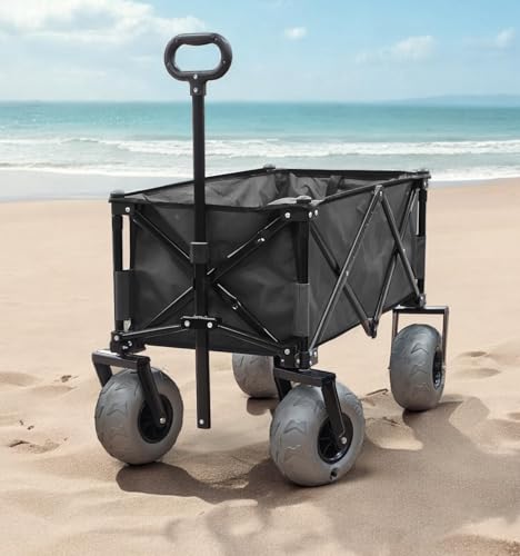 Beach Wagon with Big Wheels for Sand - All Terrain Steel Frame Utility Cart with 9" Pneumatic Tires, Collapsible Folding Design (Sand Warrior RX800 Green)