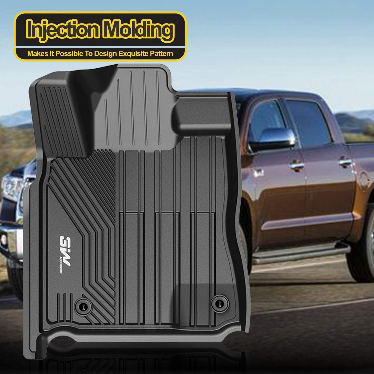 3W Floor Mats Compatible for Toyota Tundra 2014-2021 TPE All Weather Custom Fit Floor Liner for Toyota Tundra 1st and 2nd Row Full Set Car Mats Black