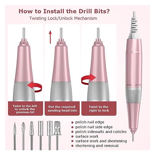 Nail Drill, 45000RPM Nail Drill Machine Electric Nail Polishing Machine with LCD Display Professional Nail Lathe for Manicure Gel Polishing Professional Nail Tools (Bianco A)
