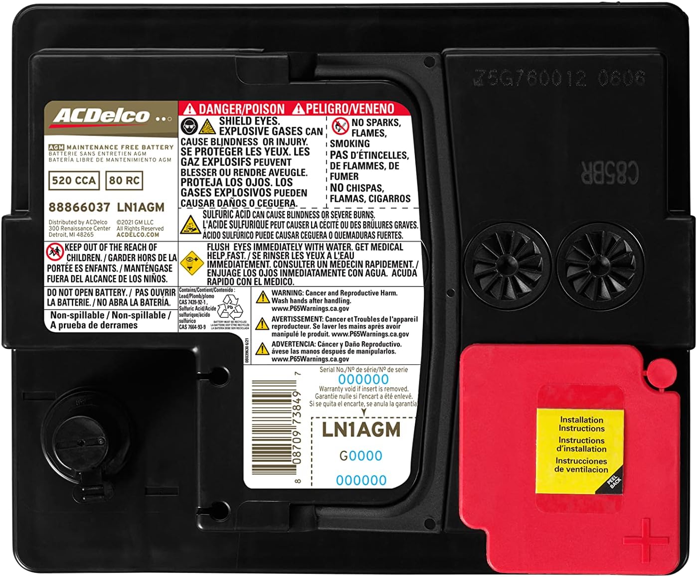 ACDelco Gold LN1AGM 36 Month Warranty AGM BCI Group LN1 Battery