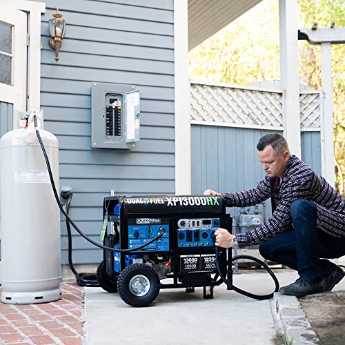 DuroMax XP13000HXT 13,000-Watt 500cc Tri Fuel Gas Propane Natural Gas Portable Generator with CO Alert, Black/Blue