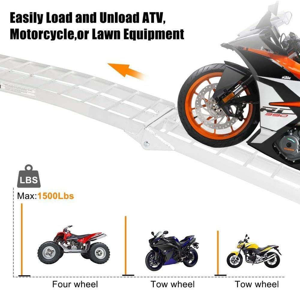 2pcs 7.5ft Folding Motorcycle Aluminum Arched ATV Loading Ramps