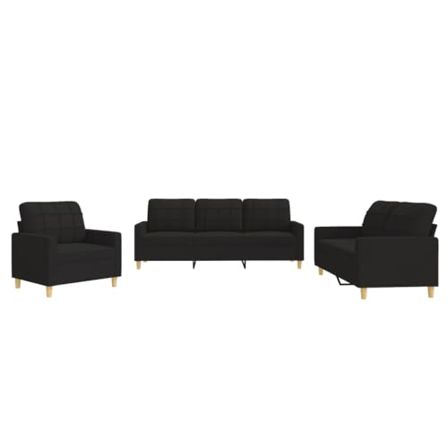 3 Piece Sofa Set, Small Sofa Modern Sofa Apartment Sofa Minimalist Sofa Suitable for Living Room House Office Dorm Room, with Cushions Black Fabric