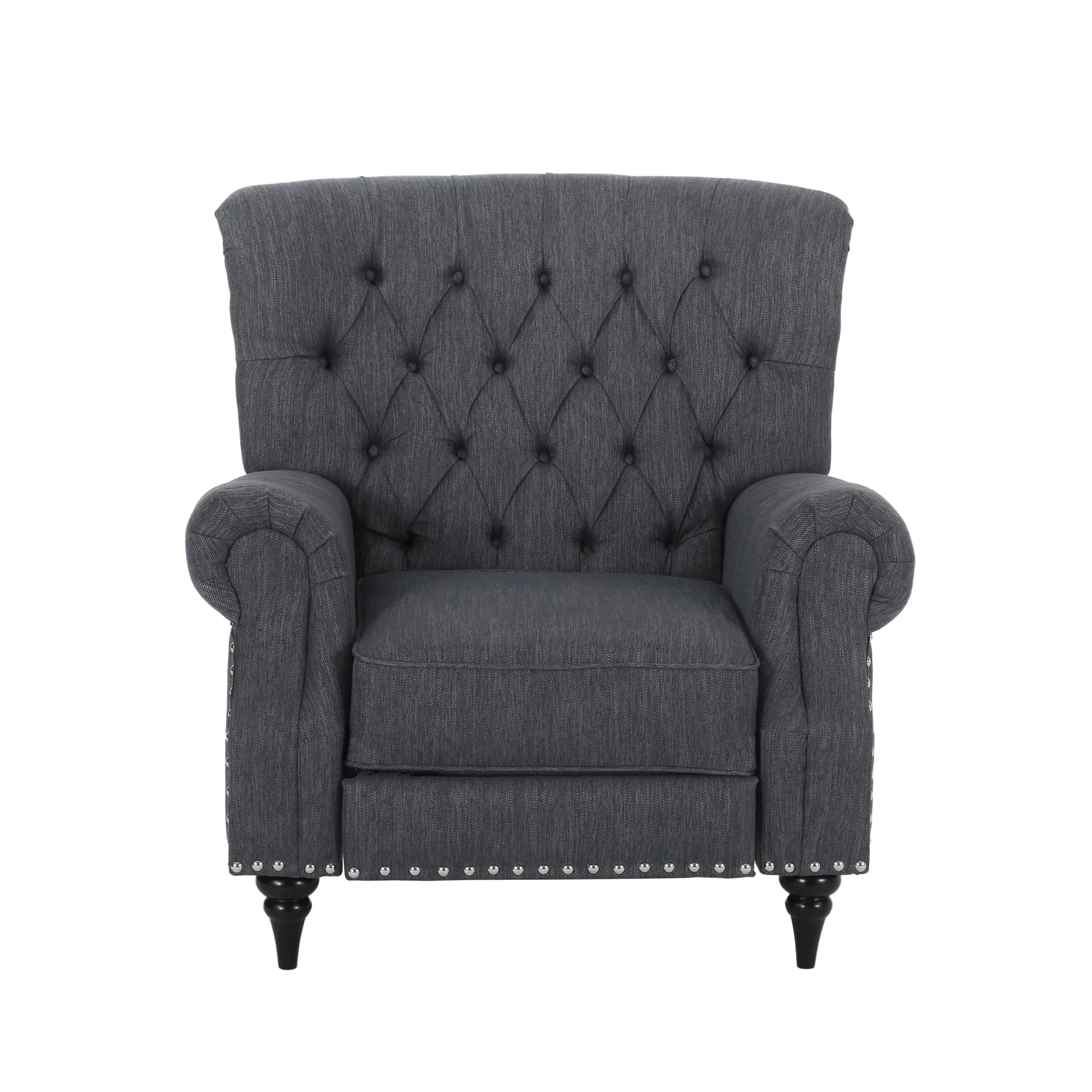 Christopher Knight Home Sunapee  Fabric and Rubberwood Recliner with Nailhead Trim by  Navy Blue/ Espresso/ Fabric