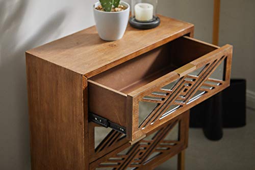LONYKE Accent Dresser, 3-Drawer Wooden Cabinet with Mirror Fronts, Modern Farmhouse Accent Chest Clean-Lined Silhouette