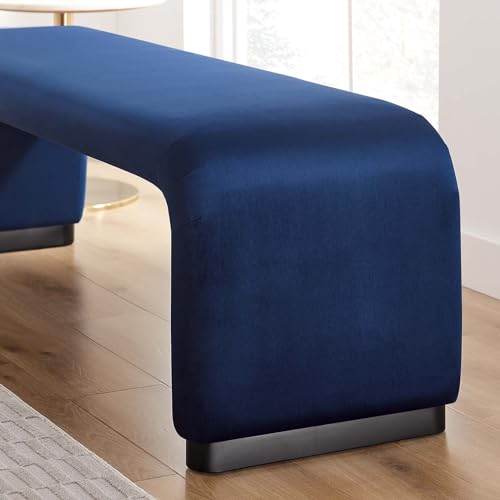 Modway Koda 60" Performance Velvet Waterfall Long Bench in Black Moss Green, 60Inches