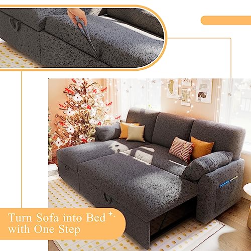 VanAcc Sleeper Sofa, Sofa Bed- 2 in 1 Pull Out Couch Bed with Storage Chaise for Living Room, Beige Chenille Couch