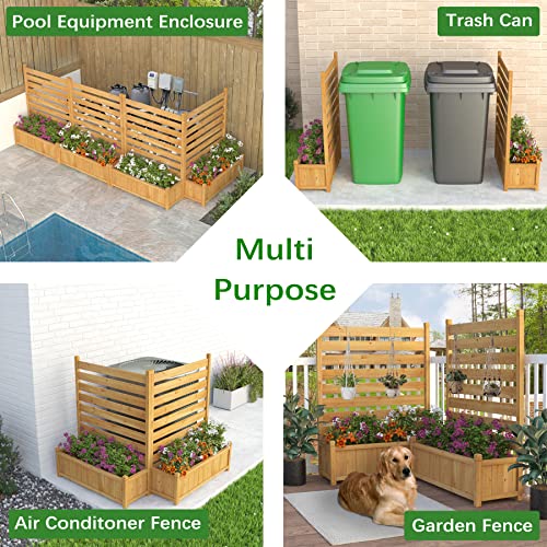 GDLF Air Conditioner Fence Outdoor Wood Privacy Screen with Planter Box for Trash Can Pool Equipment No-Dig Kit