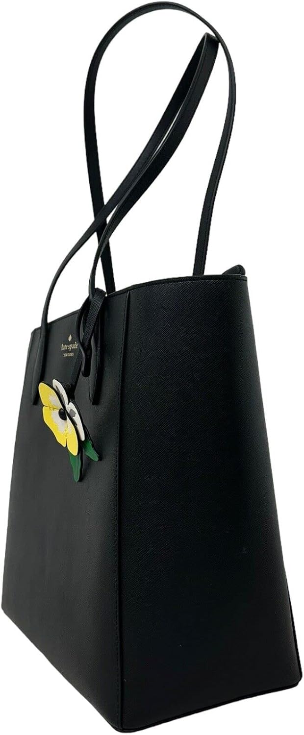 Kate Spade NY Dana Top Zip Shoudler Tote Bag Saffiano Leather Black Pansy Charm