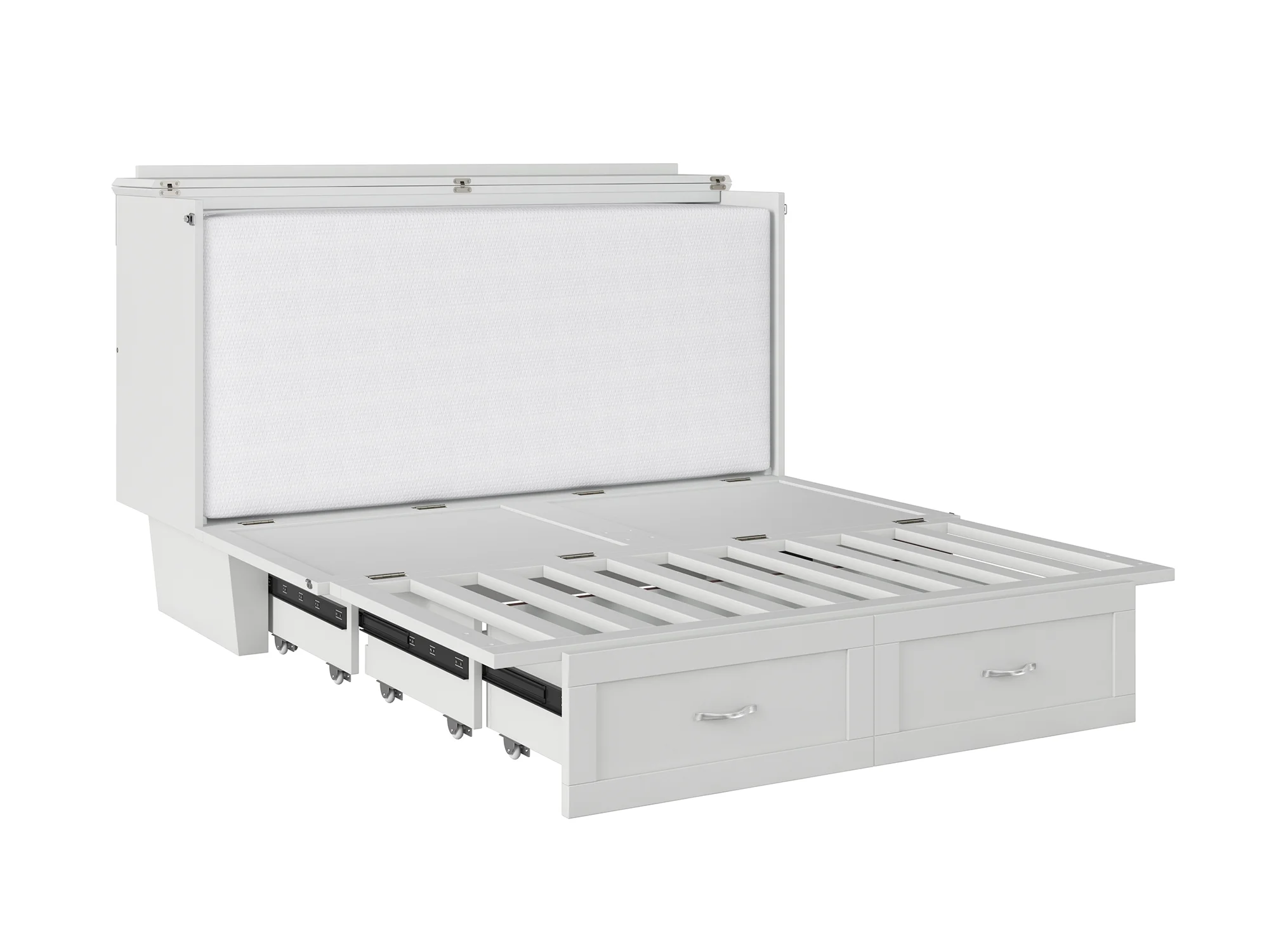 AFI Monroe Queen Solid Wood Murphy Bed Chest with Mattress, Drawer and Charger in White