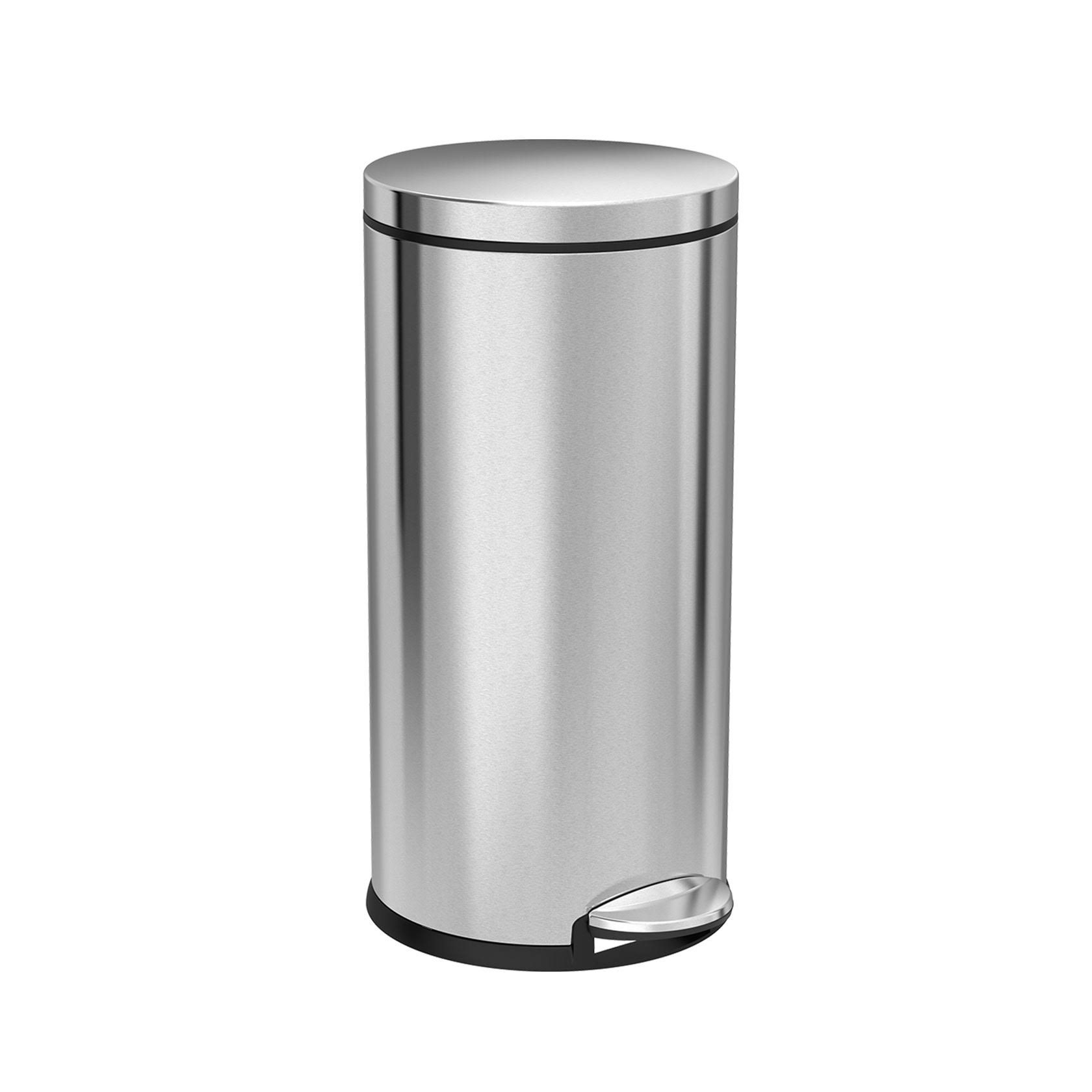 simplehuman 30L / 8 Gallon Round Step Trash Can, Brushed Stainless Steel