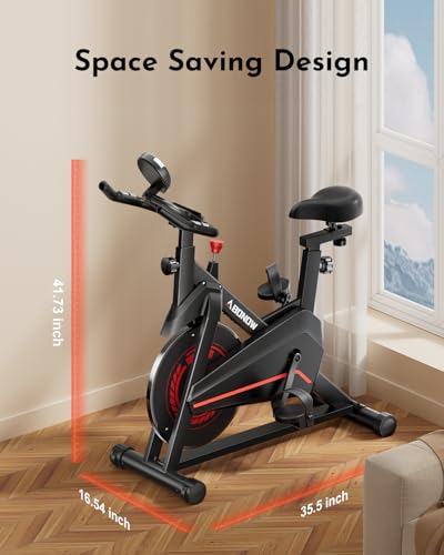 Exercise Bike, Low Noise Stationary Bikes for Home, Adjustable Brake Pad Indoor Cycling Bike, 300lbs Capacity Compact Workout Bike with Tablet Mount & Comfortable Padded Seat
