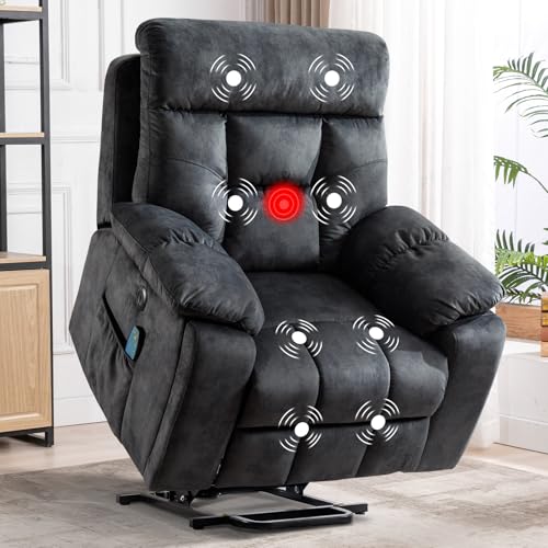 CANMOV Large Power Lift Recliner Chair with Massage and Heat for Elderly Big and Tall People, Overstuffed Wide Recliners with 2 Cup Holders, Side Pocket and USB Port, Camel