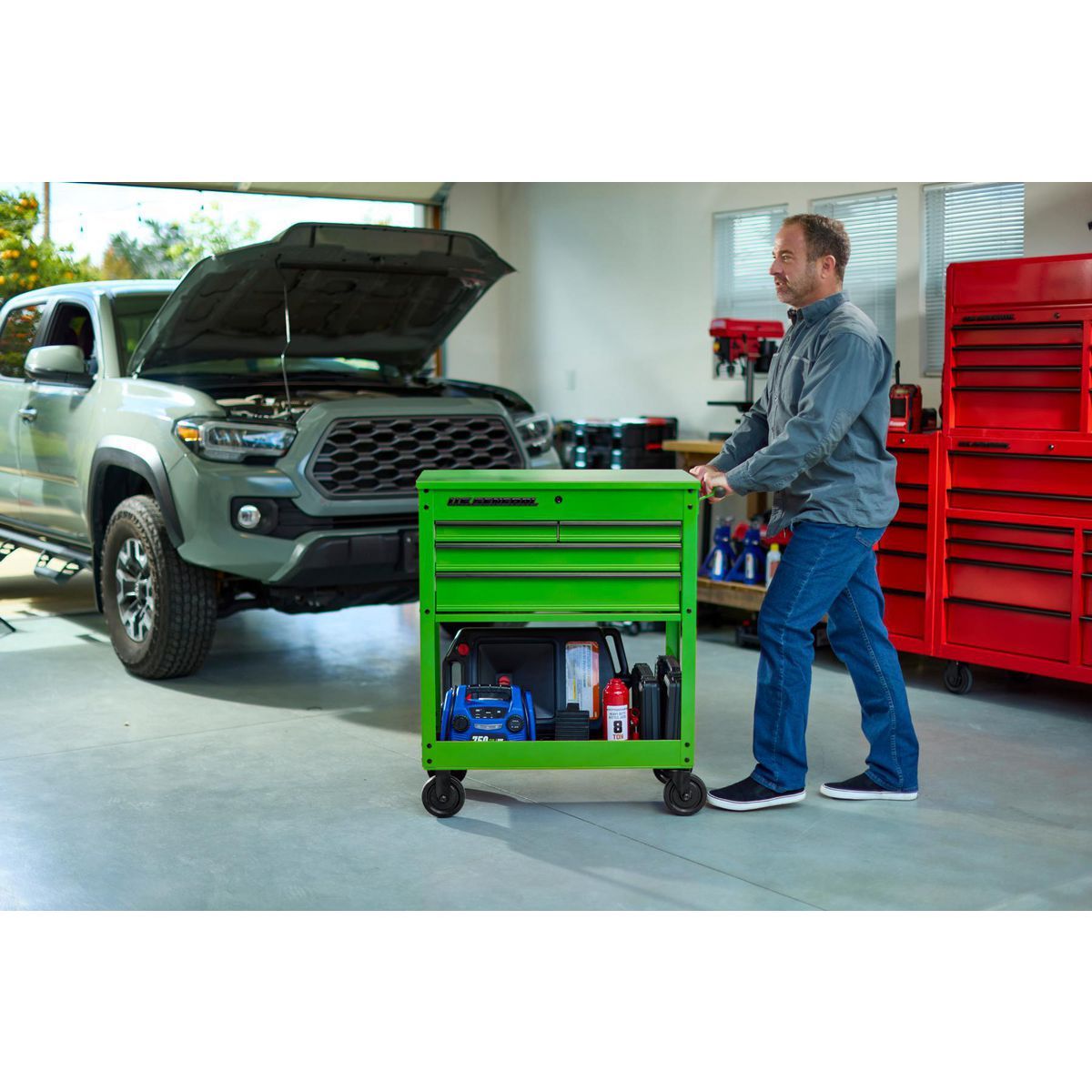 U.S. GENERAL 30 in., 4-Drawer Tech Cart, Red
