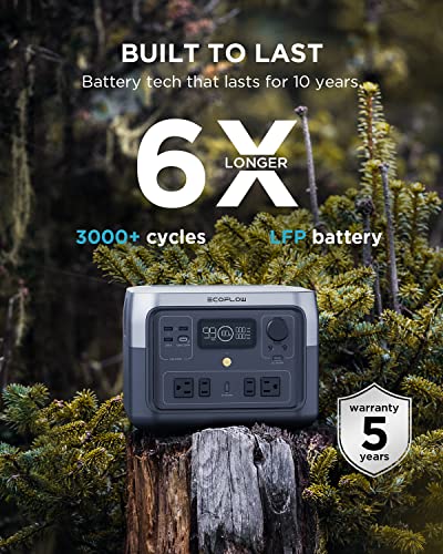EF ECOFLOW Portable Power Station RIVER 2 Max 500, 499Wh LiFePO4 Battery/ 1 Hour Fast Charging, Up To 1000W Output Solar Generator (Solar Panel Optional) for Outdoor Camping/RVs/Home Use
