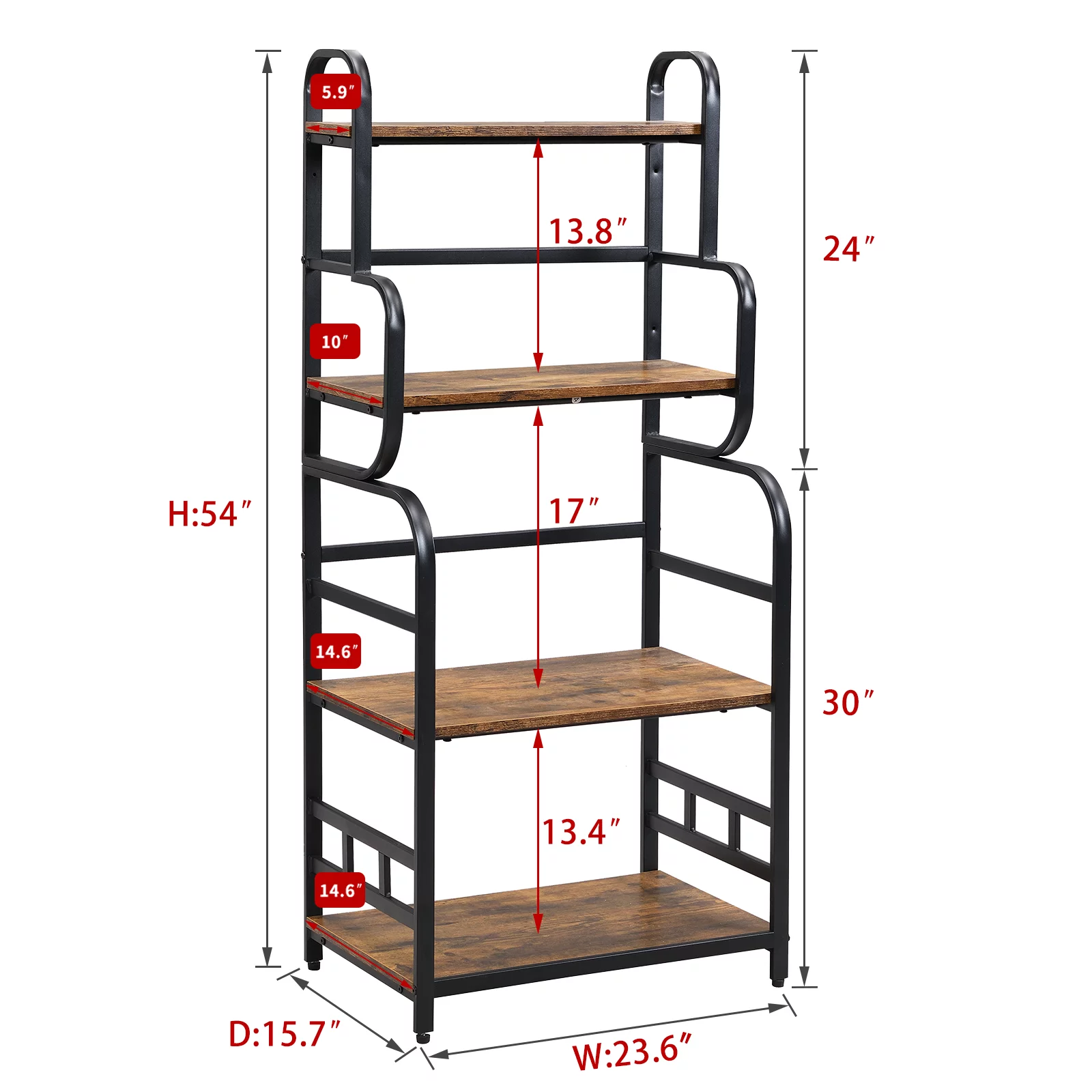 O&K Furniture 4-Tier Kitchen Bakers Rack, 54’’ Microwave Oven Stand with Storage Shelves, Black