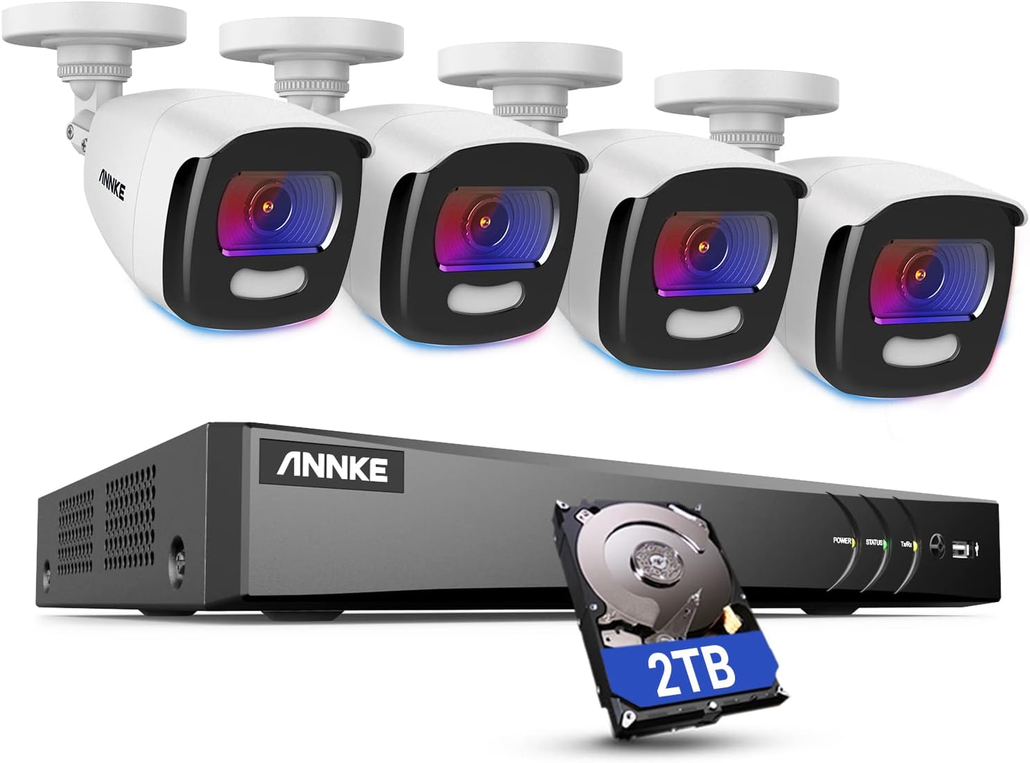 ANNKE NAK500 5MP Acme Full Color Night Vision 0.0005 Lux Security Camera System with 2TB HDD, H.265+ 4K 8CH DVR and 4Pcs Wired 5MP Surveillance Cameras, 130dB WDR & 3D DNR, IP67 Weatherproof