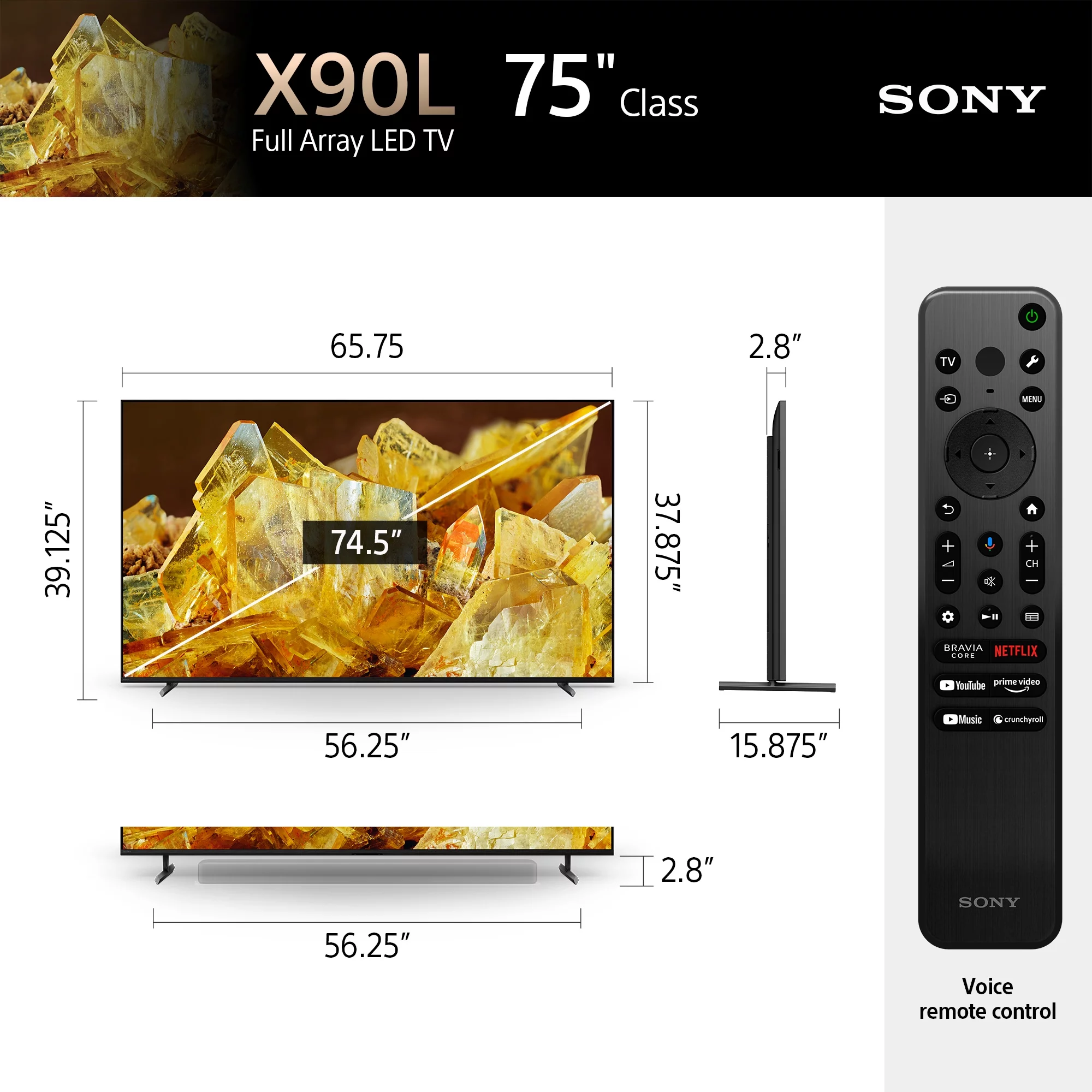 Sony 75” Class BRAVIA XR X90L 4K HDR Full Array LED Smart Google TV XR75X90L- 2023 Model