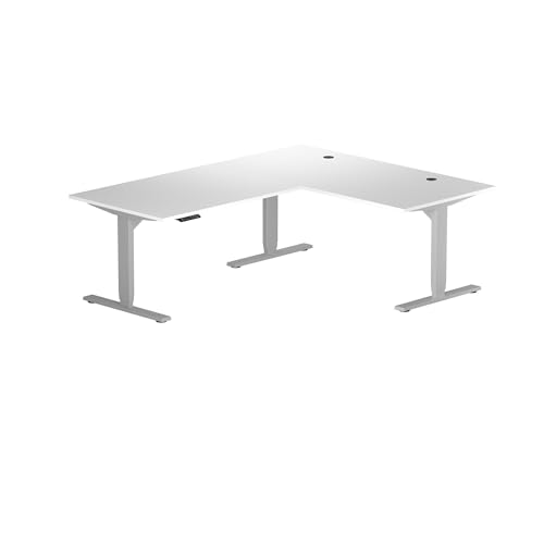 Progressive Desk L Shaped Height Adjustable Standing Desk 72" x 60" - Corner Computer Desk - Electric Stand Up Rising Workstation - Gray Frame, Ebony Oak Top